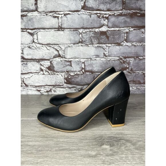 Shoes of Prey Black Leather Round Toe Pumps Block Heels Women’s Sz 4M US/34EU - Picture 1 of 16